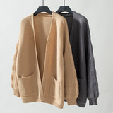 Solid Color Pocket Loose Long Sleeve Sweater Coat