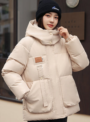 Loose Hooded Pocket Cotton-padded Jacket