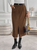 Women Retro Corduroy Split Skirt