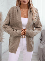 Solid Color Hooded Retro Loose Long Sleeve Sweater Coat