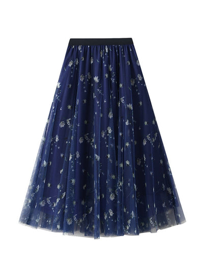 Printed Large Swing Gauze Floral Skirt