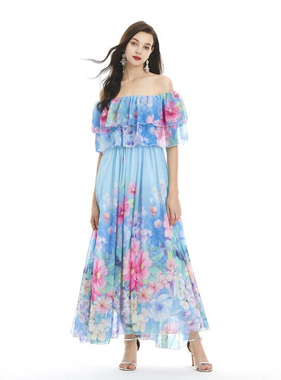 Floral Printed Seaside Silm Waist Dress