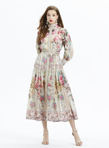 Lantern Sleeve Printed Ruffled Chiffon Two-piece Set