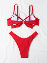 Split Solid Color Bow Bikini