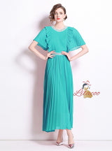 Pleated Chiffon Short Sleeve Party Dress