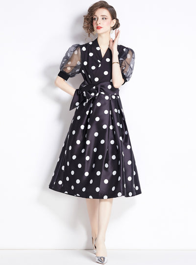 Retro Palace Polka Dot Short Sleeve Long Dress