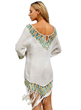 Short-sleeved Beach Tassel Loose Cover Up