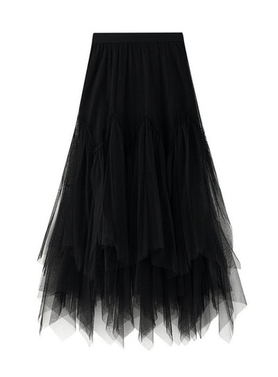 Irregular Pleated Gauze Skirt