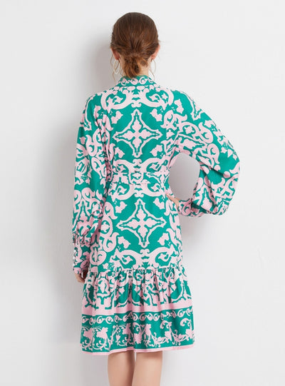 Printed Lantern Sleeve Palace Retro Dress