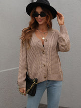 Loose Button Solid Color Twisted Rope Sweater