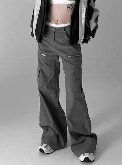 Low-waist Multi-pocket Zipper Casual Pants