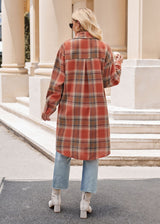 Fashion Loose Long Trench Coat Plaid Shirt