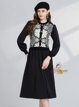 Classical Jacquard Round Neck Long Sleeve Dress