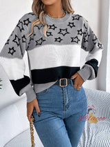 Leisure Color Matching Star Lantern Sleeve Sweater