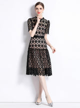 Retro Short Sleeve Round Neck Lace Dress