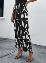 Elastic High Waist Printed Nine-point Pants