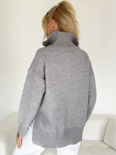 Leisure Zipper Split Long Sleeve Sweater