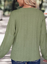 Round Neck Casual Shirt Green Button T-shirt