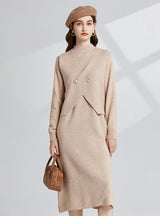 Thickened Semi-high Neck+Long Sleeve Dress Two-piece Suit