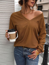 Waffle V-neck Long Sleeve T-shirt