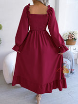 Leisure Square Collar Big Swing Long Dress