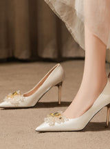 Satin Rhinestone Stiletto Heels Wedding Shoes