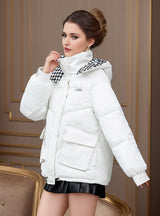 Loose and Casual Checkerboard Hooded Cotton Coat