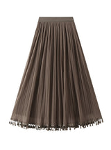 High Waist Gauze Fringed Pleats Skirt On Both Sides