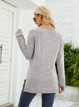 Round Neck Long Sleeve Pocket T-shirt