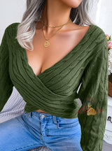 Sexy Cross V-neck Twist Long Sleeve Sweater