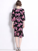 Slim Floral Lantern Sleeves Dress