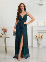 V-neck Spaghetti Straps Prom Dress