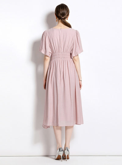 Round Neck Bubble Sleeve Dress