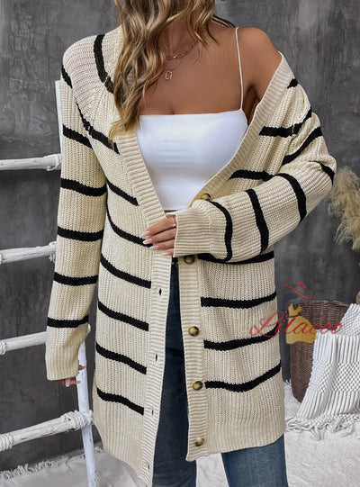 Striped Loose Cardigan Sweater Coat