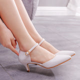 5 cm White Thin-heeled Pointed Sandals