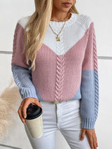 Retro Loose Contrast Twisted Sweater