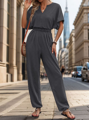 Casual Solid Color Short Sleeve Jumpsuit