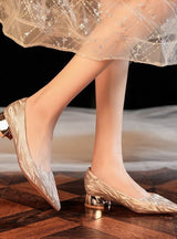 Short-heeled Pointed Tiger Pattern Shiny Heels