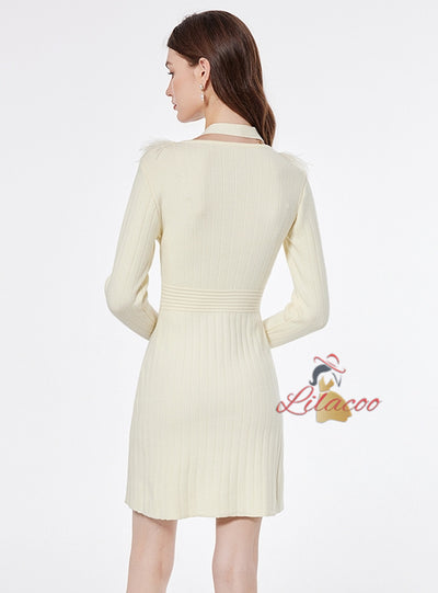 V-neck Stitching Slim Sweater Dress