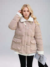 Lamb Fur Collar Cotton-padded Coat Jacket