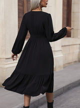 Button Ruffled Long Sleeve Dress