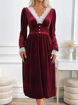 Velvet Lace Stitching Long Sleeve Dress