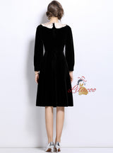 Retro Slim Waist Velvet Long Sleeve Dress