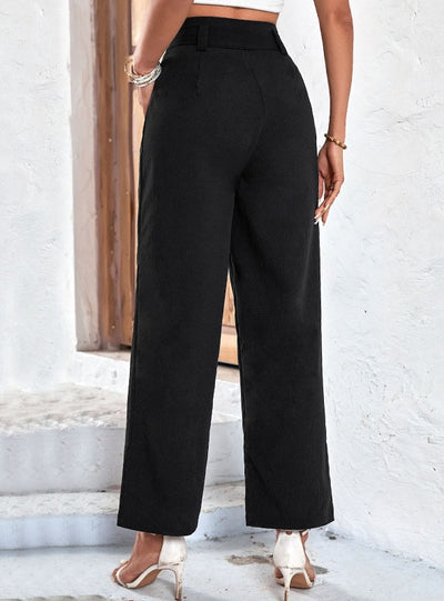 Women Black High Waist Wide-leg Pants