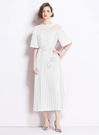 Lace Openwork Loose Pleated Dress