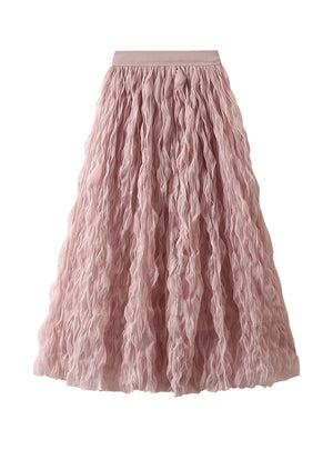 High Waist Slim Mid-length Pleated Yarn Skirt