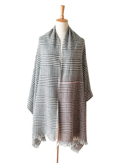 Gradient Houndstooth Scarf Fringed Shawl