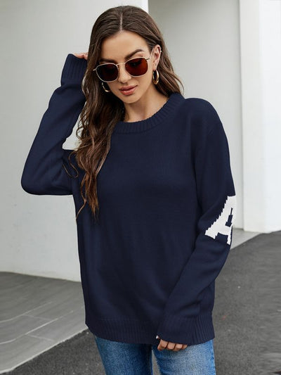 Letter Jacquard Casual Loose Pullover Sweater