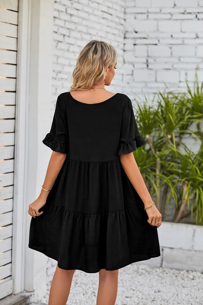 Summer Casual V-neck Pleated Dress