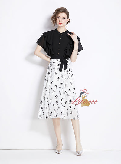 Women Summer Black Floral Dress